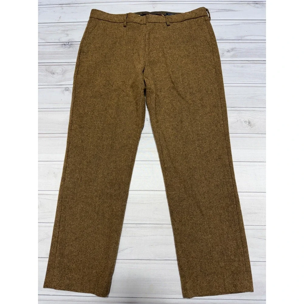 J.Crew Slim Bedford Pants Mens 36x28 Brown Herringbone Wool Blend Tweed Trousers